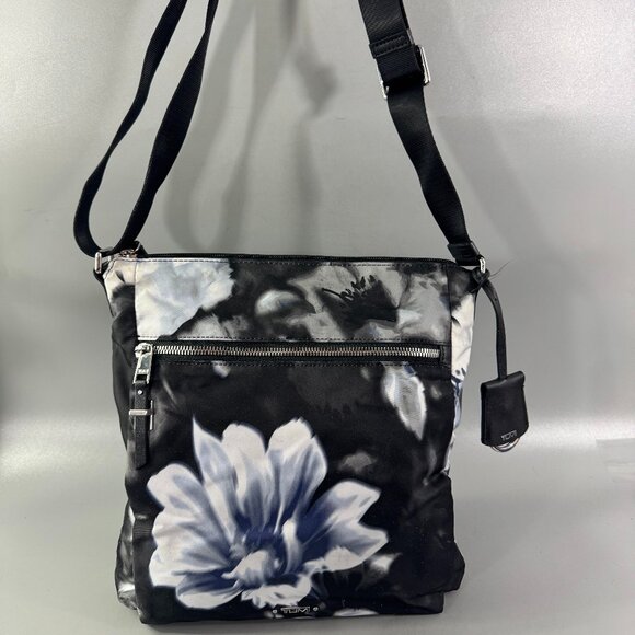 Tumi Handbags - Tumi Black Blue Floral Nylon Croosbody Bag